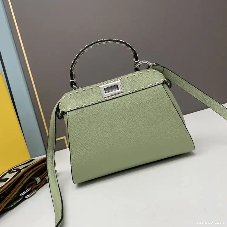 Affordable In Green Calf Iconic Bag Mini Leather Stitching Fendi Peekaboo 0703